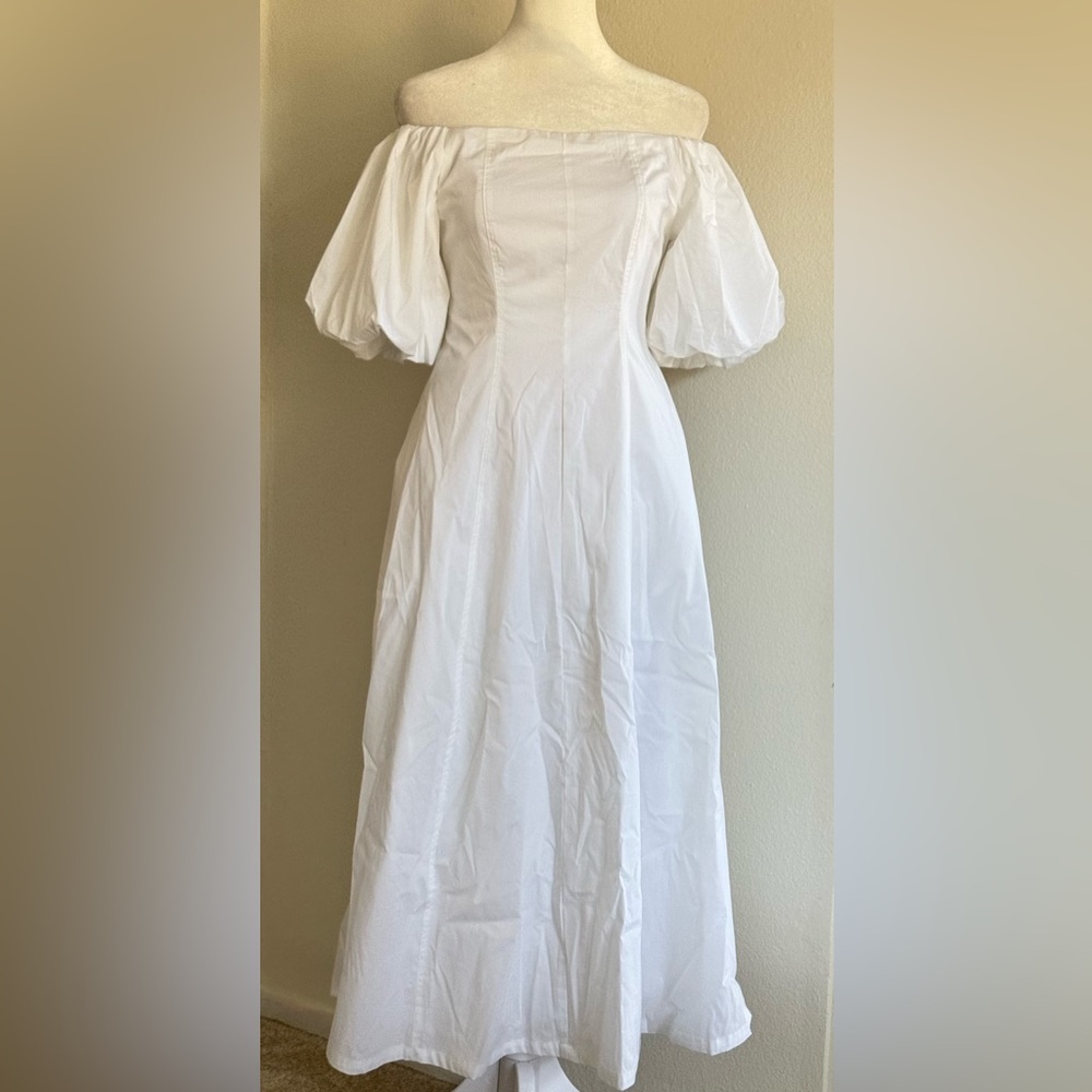 On 34th Women's Off-The-Shoulder Puff-Sleeve White Midi Dress - Picture 5 of 10